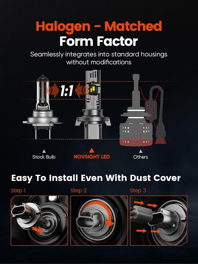 NOVSIGHT 9007 لمبات ضباب LED - 62,000 لومن 6500K أبيض بارد، 200 واط ساطع للغاية، حجم هالوجين صغير لمبة ضباب، تركيب سريع خلال 5 دقائق، مقاومة للماء IP68، عبوة من 2 - Image 5
